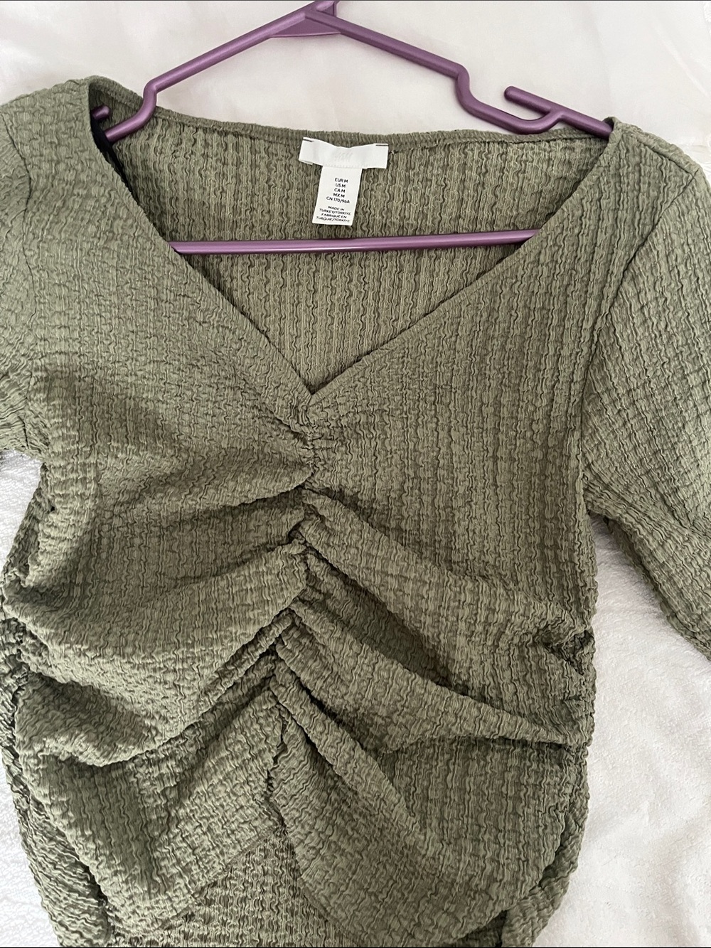 H&M Olive Green Ruched Knit Tunic Top